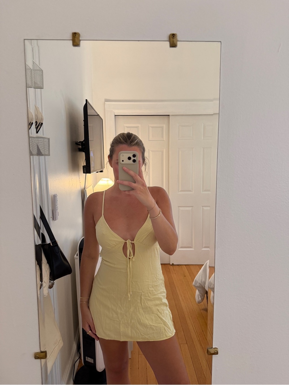 Peppermayo Pale Yellow Tie-Front Mini Dress